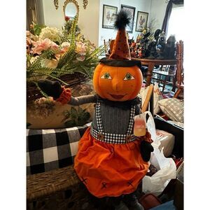 Halloween Pumpkin Head Witch Doll with Dangling Legs